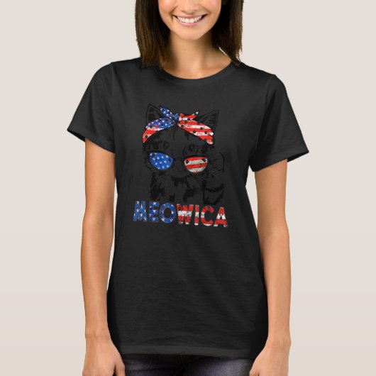 7月アメリカ4日マイオヴィカ愛国キャット Tシャツ (正面)