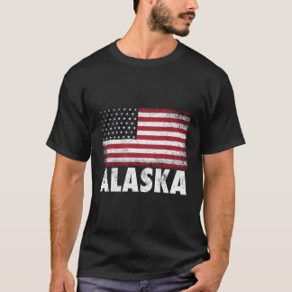 7月アラスカ愛国心のあるアメリカ国旗4日 Tシャツ