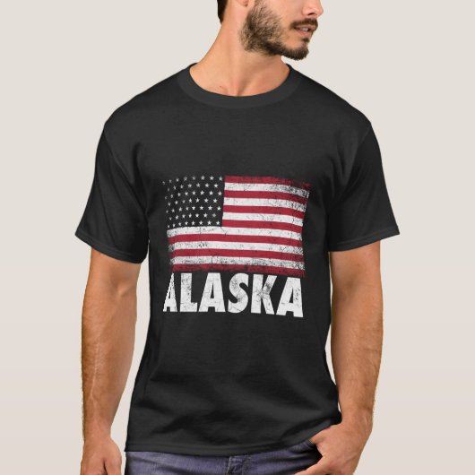 7月アラスカ愛国心のあるアメリカ国旗4日 Tシャツ (正面)