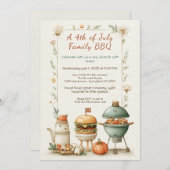 7月エレガント4日BBQ招待状- Soft Line Art 招待状 (正面/裏面)