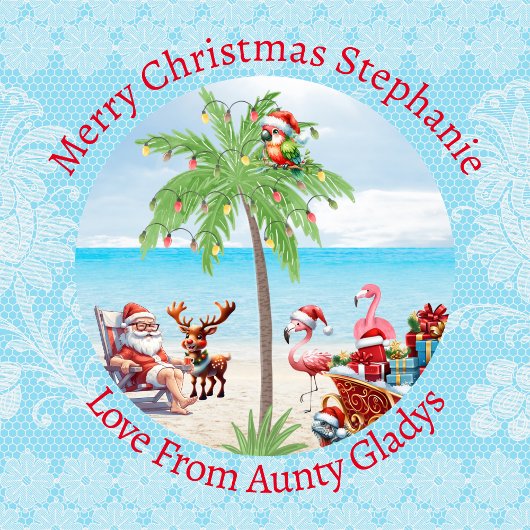 7月カスタムのトロピカルクリスマスパーティーレースブルー ラッピングペーパー