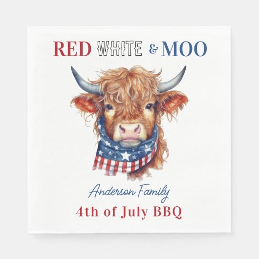 7月カスタム赤白青愛国の牛の4番目 スタンダードランチョンナプキン (正面)