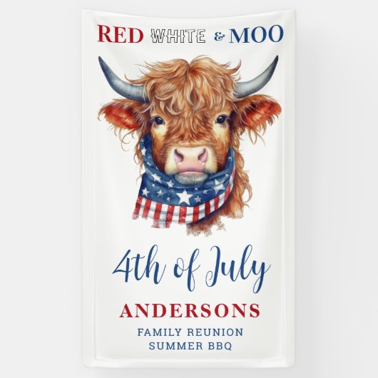7月カスタム赤白青愛国の牛の4番目 横断幕 (縦)