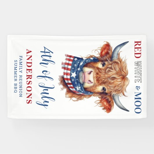 7月カスタム赤白青愛国の牛の4番目 横断幕 (横)