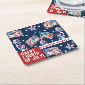 7月カスタム4日ウォーターカラーファミリー名 スクエアペーパーコースター (アングル)