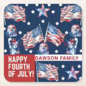 7月カスタム4日ウォーターカラーファミリー名 スクエアペーパーコースター (正面)