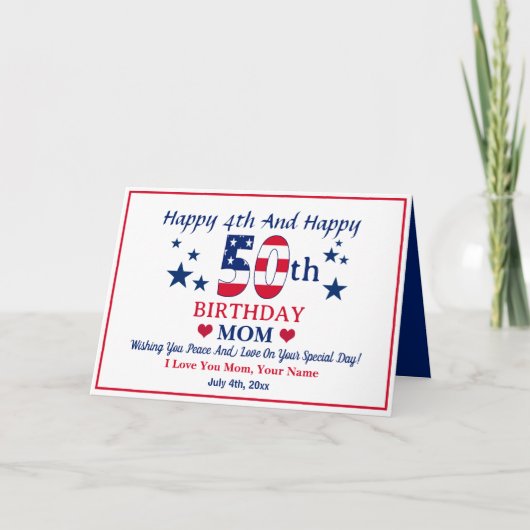 7月カスタム4日ハッピーハッピー50誕生日 カード (正面)