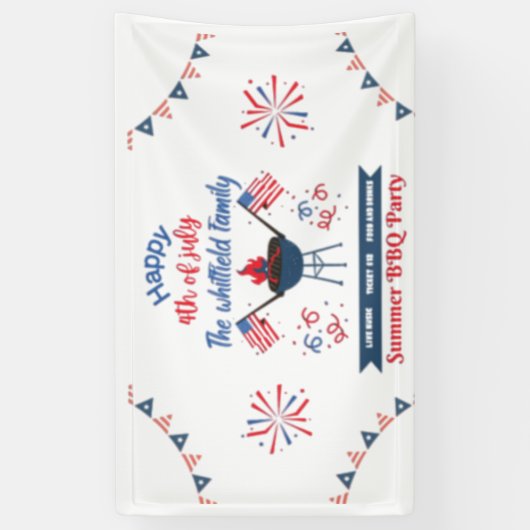 7月カスタム4日ファミリー夏BBQパーティーバナー 横断幕 (縦)