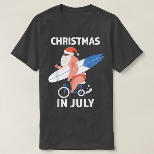 7月カッコいいのサンタサーフボードクリスマス Tシャツ (デザイン正面)