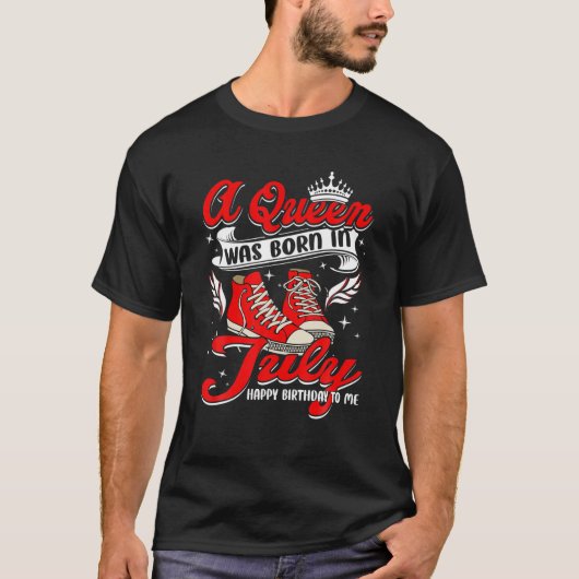 7月カッコいいの女子生まれ女の女の子のスニーカーに女王が入った Tシャツ (正面)