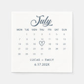 7月カレンダーダークブルー結婚ズ スタンダードカクテルナプキン (正面)
