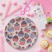 7月ガーリー4日ホワイトブルー愛国的カップケーキ ペーパープレート (パーティー)