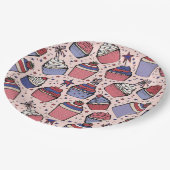 7月ガーリー4日ホワイトブルー愛国的カップケーキ ペーパープレート (アングル)