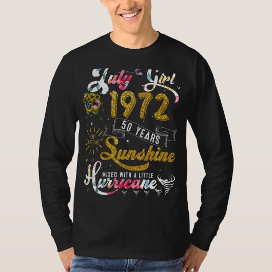 7月ガール1972ひまわり蝶50th誕生日 tシャツ (正面)