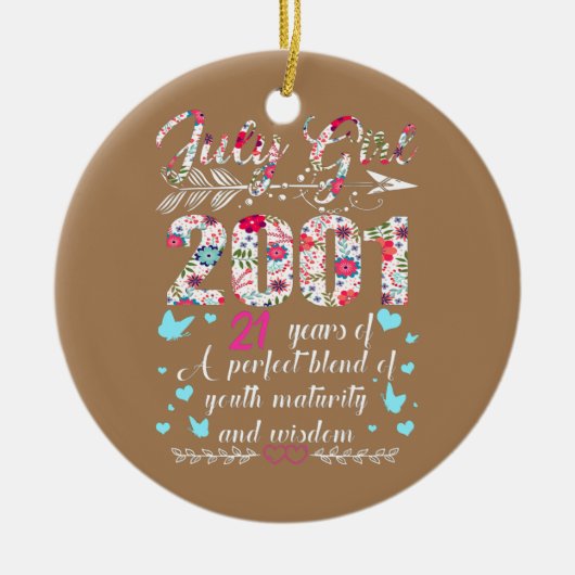 7月ガール2001 21st誕生日ギフト21歳 セラミックオーナメント (正面)