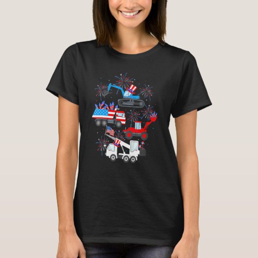 7月クレーンの幸せな4thトラック建築幼児 tシャツ (正面)