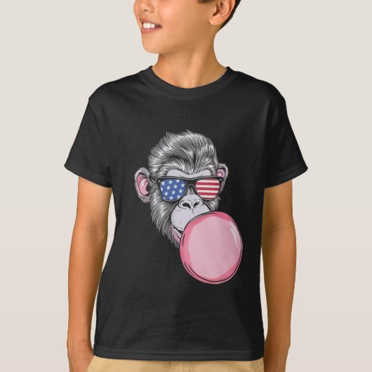 7月クール4日アメリカ国旗を持つサル Tシャツ (正面)