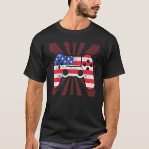 7月ゲーマーの米国国旗のゲームのコントローラー4日 Tシャツ