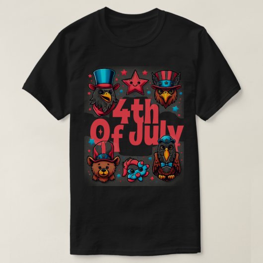 7月コケット4日アメリカ国旗USAレトロ4日 Tシャツ (デザイン正面)