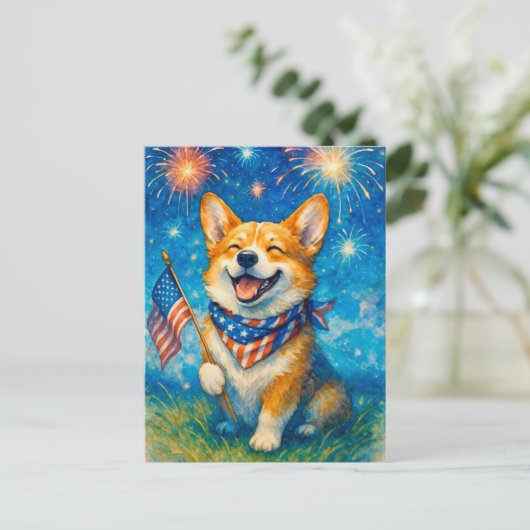 7月コルギウェルシュコーギークイーンハガキの幸せ4日 ポストカード (スタンド正面)