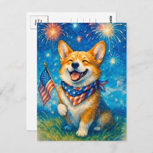 7月コルギウェルシュコーギークイーンハガキの幸せ4日 ポストカード (正面/裏面)