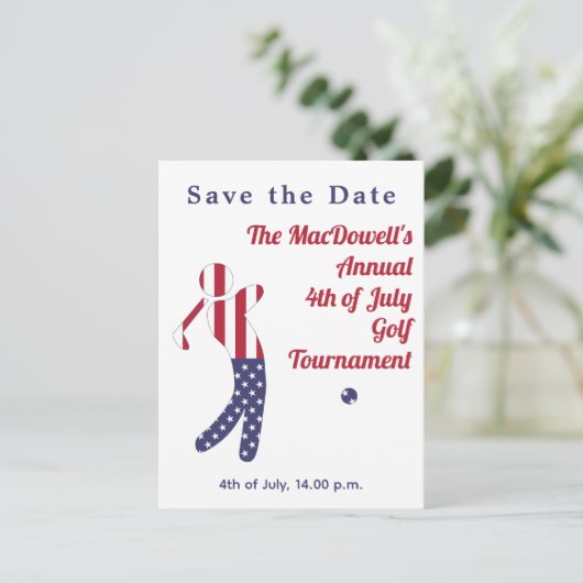 7月ゴルフ大会の米国国旗4日 ポストカード (スタンド正面)