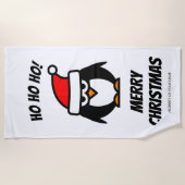 7月サンタのペンギンの漫画のおもしろいなクリスマス ビーチタオル (正面)