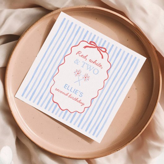 7月ストライプの4日の弓誕生日ナプキンス スタンダードランチョンナプキン