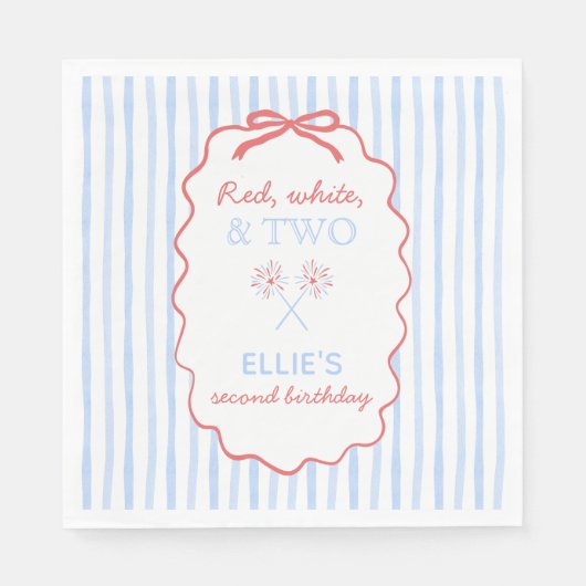7月ストライプの4日の弓誕生日ナプキンス スタンダードランチョンナプキン (正面)