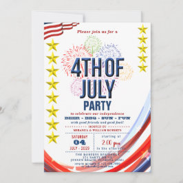 7月ストライプ4日の花火で星とパーティー 招待状