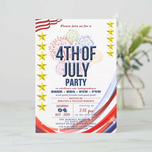 7月ストライプ4日の花火で星とパーティー 招待状 (スタンド正面)