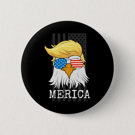 7月トランプ米国旗Gのハゲおもしろいワシ4 缶バッジ (正面)