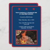 7月ハンバーガーバーベキュー招待状のブルー4th 招待状 (正面/裏面)