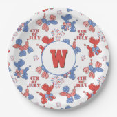 7月バルーンドッグ4日のモノグラムかわいい ペーパープレート (正面)