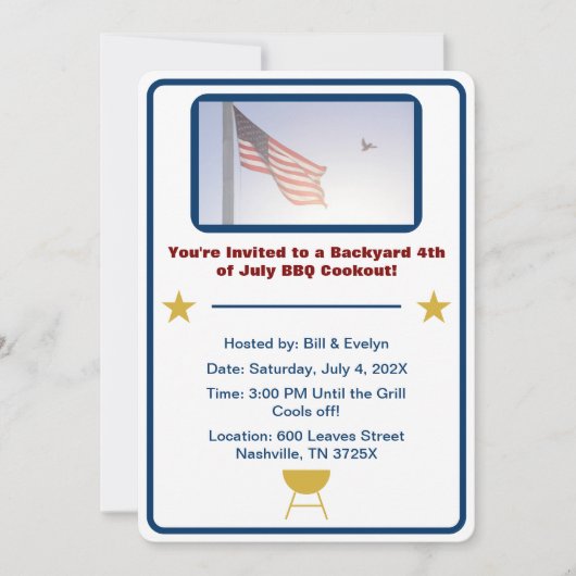 7月バーベキューの米国国旗4日 招待状 (正面)