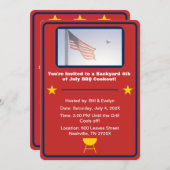 7月バーベキュー赤米国旗4日 招待状 (正面/裏面)