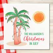 7月パーソナライズされたのパームの木のクリスマス スタンダードカクテルナプキン