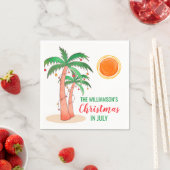 7月パーソナライズされたのパームの木のクリスマス スタンダードカクテルナプキン (インサイチュ)