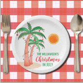 7月パーソナライズされたのパームの木のクリスマス ペーパープレート