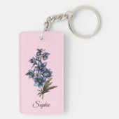 7月パーソナライズされた誕生フラワーラークスパーキーチェーン キーホルダー (裏面)
