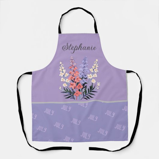 7月パーソナライズされた誕生フラワー名前をカスタムする エプロン (正面)