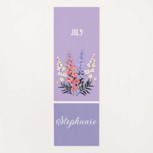 7月パーソナライズされた誕生フラワー名前をカスタムする ヨガマット (正面)