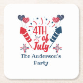 7月パーソナライズされた4日の花火赤白青 スクエアペーパーコースター (正面)