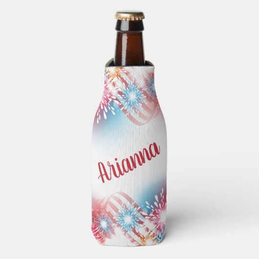 7月パーソナライズされた4日の花火 ボトルクーラー (ボトル正面)