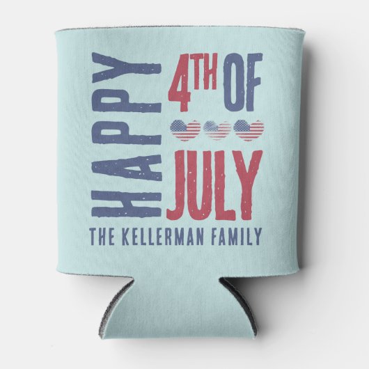 7月パーソナライズされた4日愛国米国国旗 缶クーラー (正面)