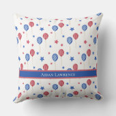 7月パーソナライズされた4日（金）風船ブルーレッドスターズ クッション (裏面)