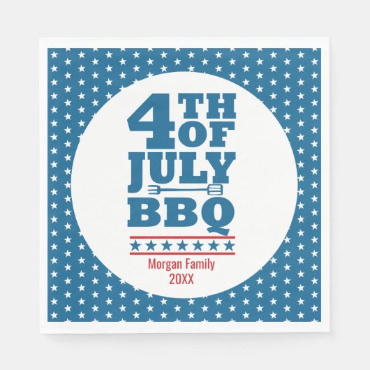 7月パーソナライズされた4日BBQパーティーブルースター スタンダードランチョンナプキン (正面)