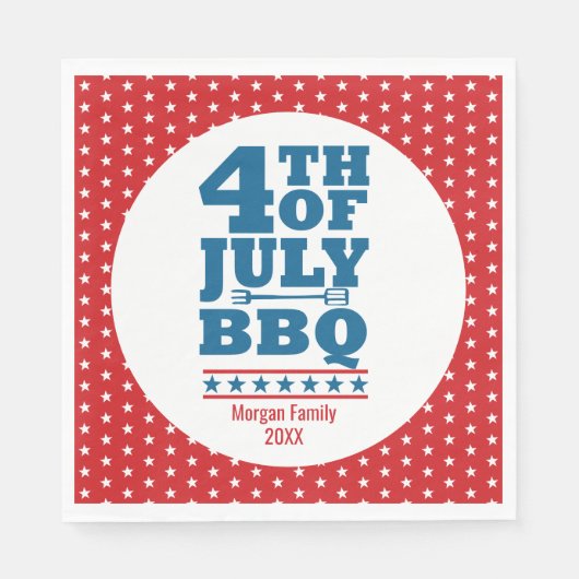 7月パーソナライズされた4日BBQパーティーレッドスター スタンダードランチョンナプキン (正面)