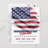 7月パーティの招待状米国国旗4日 ポストカード (正面/裏面)