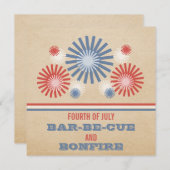 7月ファンキー4日の花火と花火のストライプ招待状 招待状 (正面/裏面)